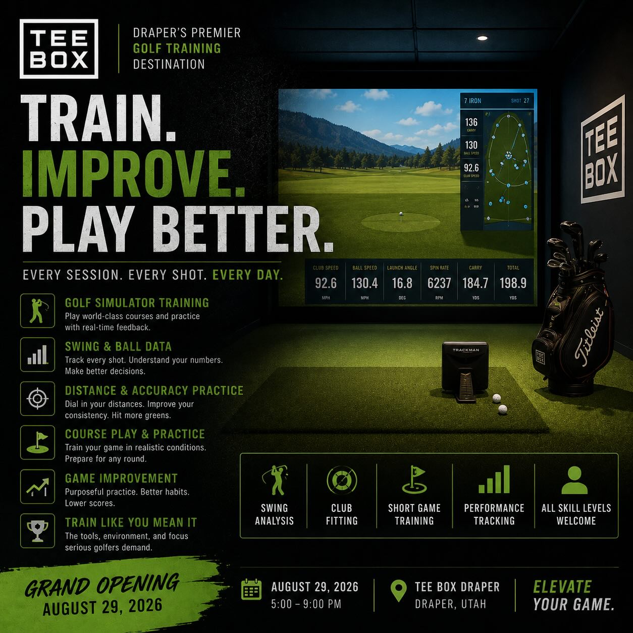 YOUR GAME. YOUR TRAINING. YOUR NEXT LEVEL. ⛳️🔥
Welcome to Tee Box Draper — a place built for golfers who want to practice with purpose and play better golf.
Whether you’re working on your swing, dialing in your distances, preparing for your next round, or simply putting in the reps, Tee Box Draper gives you the tools to train smarter.
🏌️‍♂️ Golf Simulator Training
📊 Swing & Ball Data
🎯 Distance & Accuracy Practice
⛳ Course Play & Practice
🔥 Game Improvement
🏆 Train Like You Mean It
Draper’s new destination for golfers who are serious about getting better.
📅 Grand Opening — August 29, 2026
📍 Tee Box Draper
Stop practicing. Start training. Elevate your game.
GolfSimulator GolfPractice TrainToPlay GolfPerformance GetBetterAtGolf GolfLife