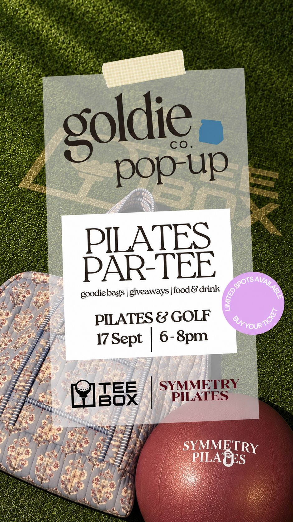 @goldieco.shop IS POPPING UP AT 

TEE BOX x SYMMETRY 
PILATES PAR-TEE 

September 17 just got even better 👀 Goldie Co. will be joining us for an exclusive pop-up available ONLY to Pilates Par-Tee ticket holders!

And the best part? She’ll be offering exclusive event-only discounts on Goldie Co. products… and if you know Goldie, you know she doesn’t discount. 🤭 So yes, that alone is a reason to grab a ticket.

Your night includes:
✨ Golf-focused Pilates by @symmetry.pilates 
⛳️ Golf instruction led by Ashley Sampson, LPGA + simulator time
🏆 Competitions
🎁 Curated goodie bags
💌 Local giveaways
🥂 Food by @southern.grazed 
🛍️ Exclusive Goldie Co. pop-up + special pricing

SEPTEMBER 17 | 6–8 PM
📍 Tee Box St. George

Tickets are limited & you must have a ticket to shop the Goldie Co. pop-up! 🎟️ purchase yours through the link in our bio! 🔗 

🎟️ Use code TEEBOX for 20% OFF your ticket!

Pilates, golf, shopping & a girls night out… see you there. 💕