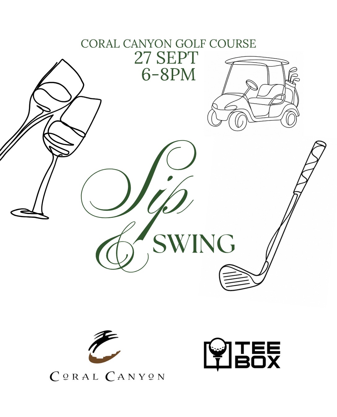 THE GIRLS ARE CLOSING DOWN THE COURSE. ⛳️🥂💗

Our next girls golf night is officially here! Join us for SIP & SWING @coralcanyongolf on September 27 from 6–8 PM ✨

This one is all about taking your golf game a little further! We’ll be hosting a more in-depth beginner golf clinic with both LPGA & PGA professionals there to help you learn, practice, ask questions, and feel more confident on the course — no matter your experience level. 🏌🏼‍♀️

And of course, it wouldn’t be a girls night without little eats, drinks, and plenty of time to socialize! Come learn a new skill, meet other girls, and spend a fun evening out on the course. 💕

🎟️ TICKETS ARE ON SALE NOW! Link in our bio!
We’re kicking things off with a special discounted ticket price, but it’s only available until Saturday at 5 PM! After that, tickets go back to regular price.

Grab your girls + secure your spot while the discount is live!

📍 Coral Canyon Golf Course
📅 September 27
⏰ 6–8 PM
🥂 Sip • Swing • Socialize

The course is ours for the evening — FORE the girls. 💗⛳️

Have your own clubs? Bring them! This is a great opportunity to get more comfortable and confident using the clubs you’ll actually play with. Don’t have clubs yet? No worries — clubs will be provided too! ⛳️

🎟️ TICKETS ARE ON SALE NOW! Link in our bio!
We’re kicking things off with a special discounted ticket price, but it’s only available until Saturday at 5 PM! After that, tickets go back to regular price.

Grab your girls + secure your spot while the discount is live!

📍 Coral Canyon Golf Course
📅 September 27
⏰ 6–8 PM
🥂 Sip • Swing • Socialize
