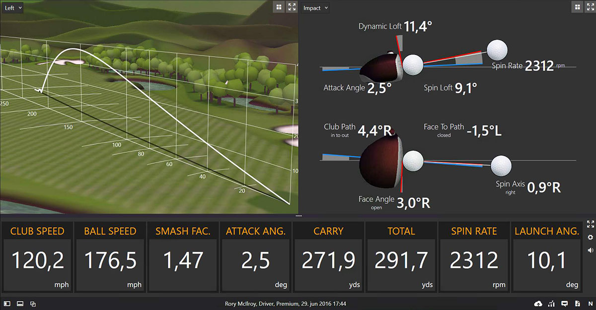 An image of what golf performance tracker data looks like at Tee Box Fort Lauderdale training facilities.