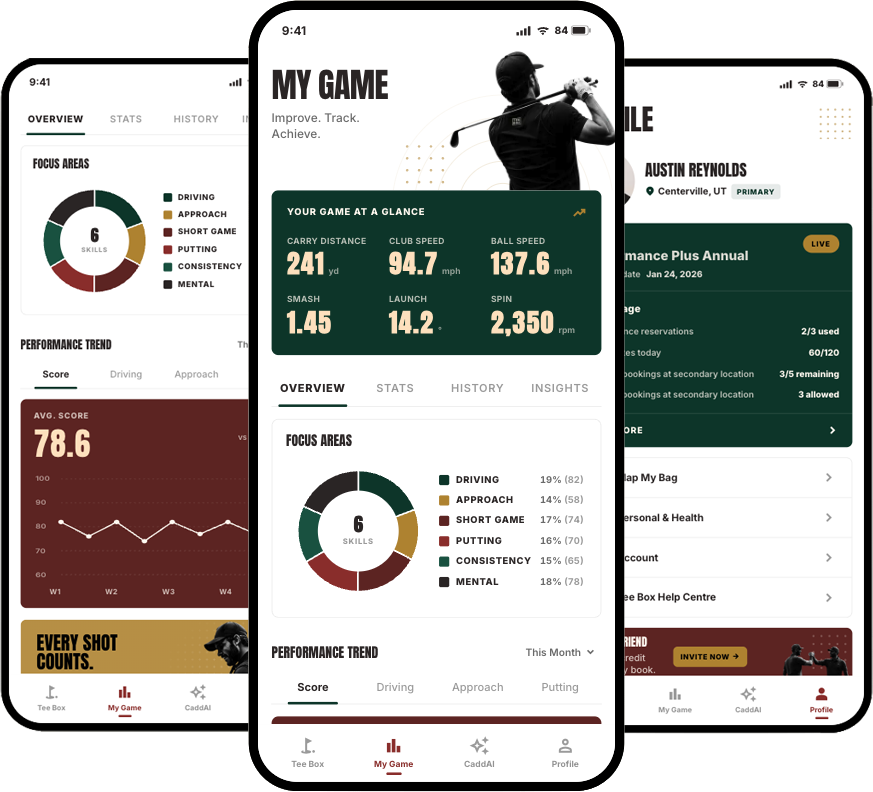 Mobile devices demoing Tee Box's new app.