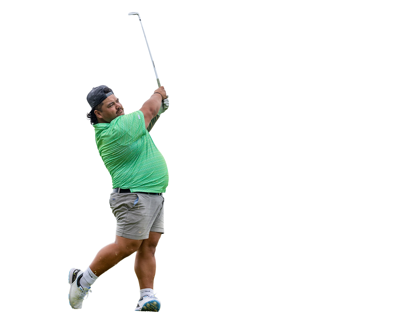An image of a golf pro swinging on the course.