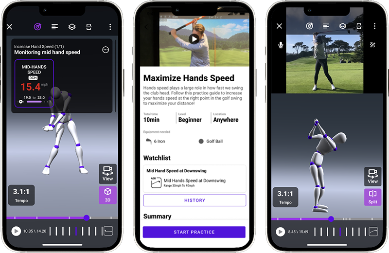 An image of a training app with swing anaylisis that golfers can use to practice with Tee Box Fort Lauderdale.